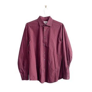 Calvin Klein Mens Button Down Shirt Micro Checkered Regular Fit Red Black 16